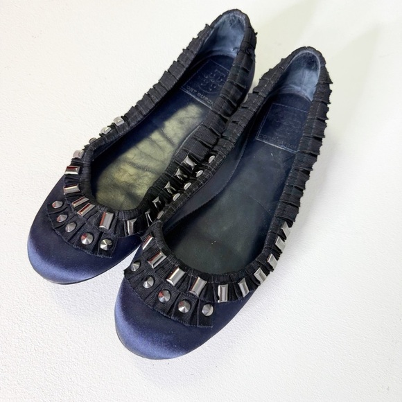 Tory Burch Erin Grosgrain Ribbon Studded Satin Flats – Size 8 - Picture 1 of 7